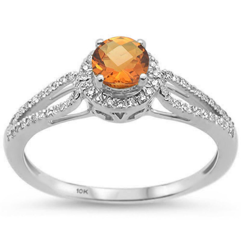 GEMSTONE CLOSEOUT ! 0.57ct 10k White Gold Round Citrine & Diamond Ring Size 6.5