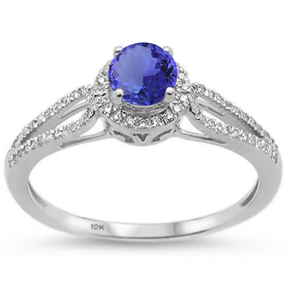 GEMSTONE CLOSEOUT ! .81ct Round Tanzanite 10k White Gold Diamond Ring Size 6.5