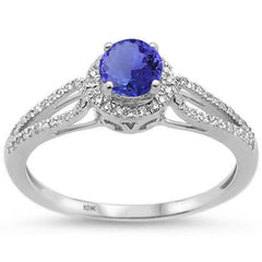 GEMSTONE CLOSEOUT ! .81ct Round Tanzanite 10k White Gold Diamond Ring Size 6.5