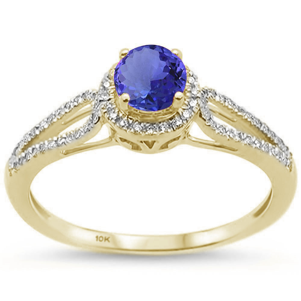 GEMSTONE CLOSEOUT! 1.12ct 10k Yellow Gold Natural Round Tanzanite & Diamond Ring Size 6.5