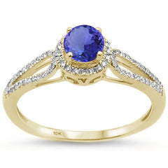 GEMSTONE CLOSEOUT! 1.12ct 10k Yellow Gold Natural Round Tanzanite & Diamond Ring Size 6.5