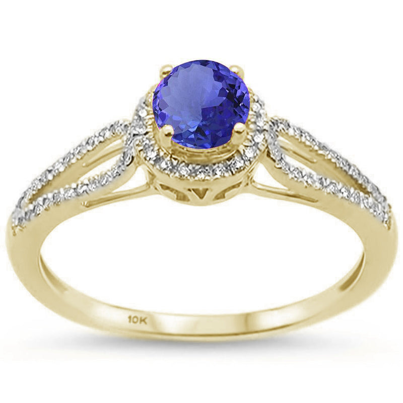 GEMSTONE CLOSEOUT! 1.12ct 10k Yellow Gold Natural Round Tanzanite & Diamond Ring Size 6.5