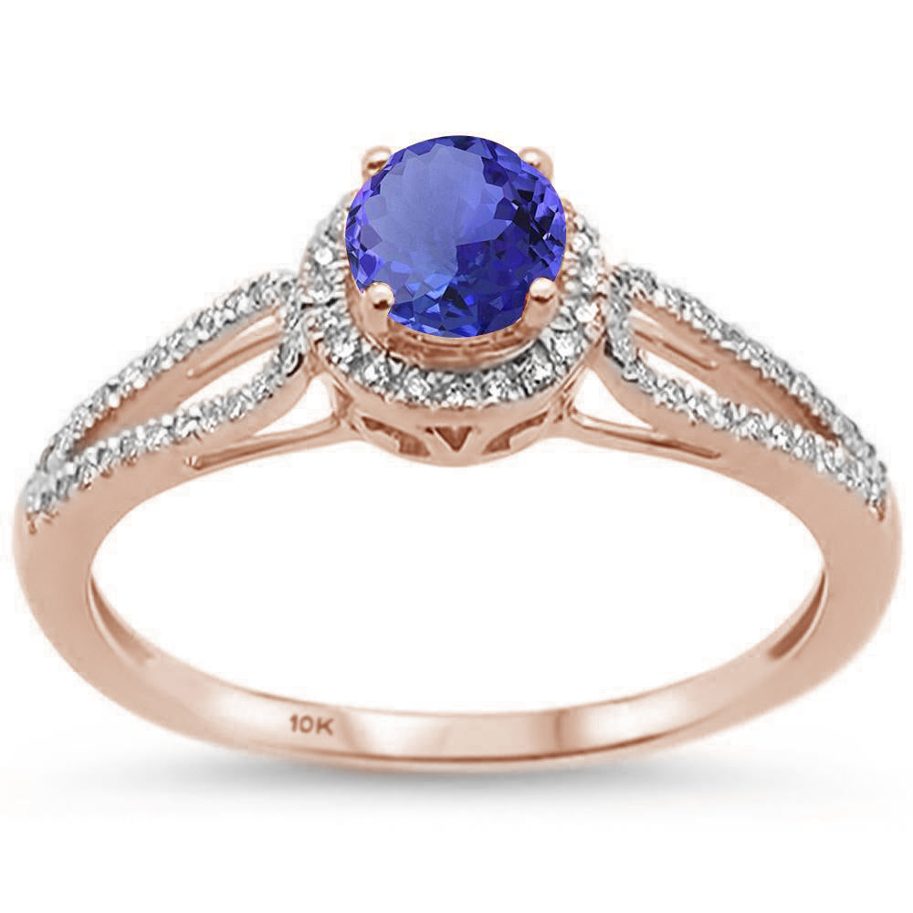 GEMSTONE CLOSEOUT! 1.12ct 10k Rose Gold Natural Round Tanzanite & Diamond Ring Size 6.5