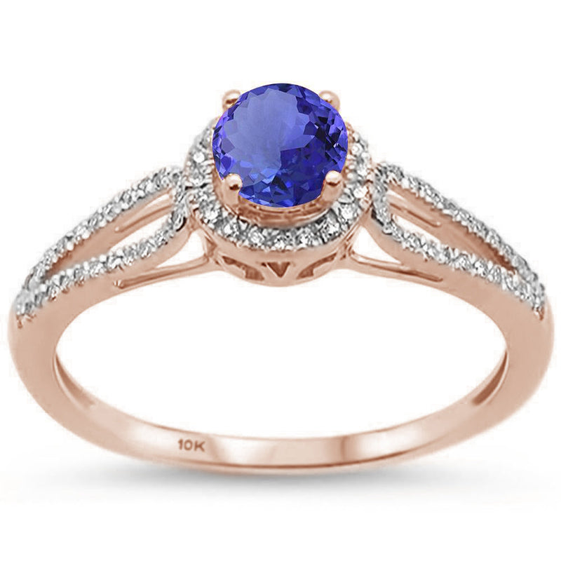 GEMSTONE CLOSEOUT! 1.12ct 10k Rose Gold Natural Round Tanzanite & Diamond Ring Size 6.5