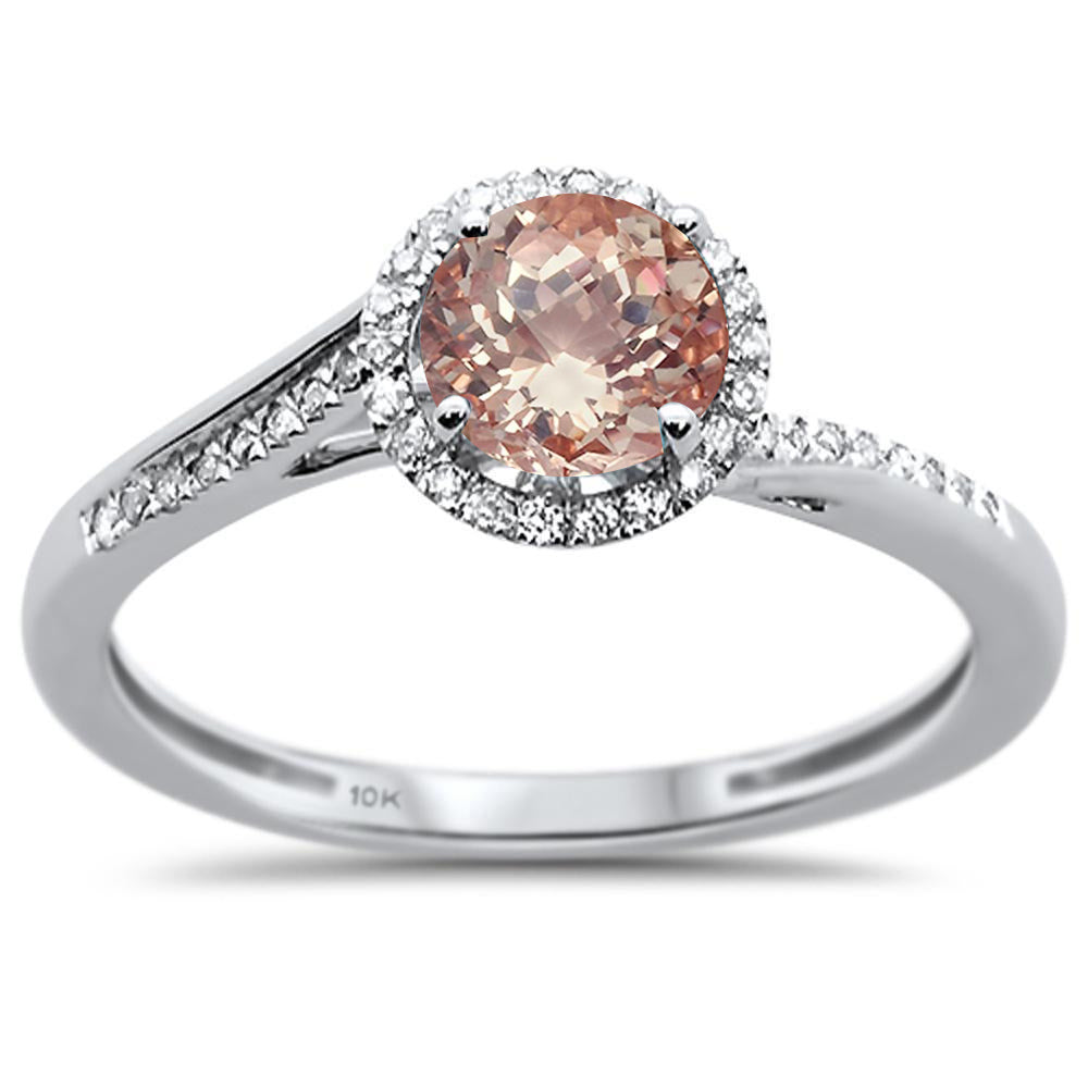 GEMSTONE CLOSEOUT ! .80ct 10k White Gold Round Morganite & Diamond Ring Size 6.5