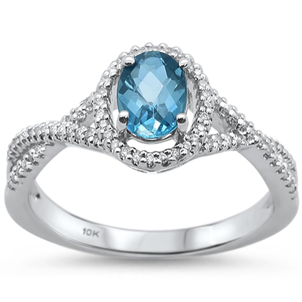GEMSTONE CLOSEOUT ! 0.97cts 10k White gold Oval Blue Topaz & Diamond Ring Size 6.5
