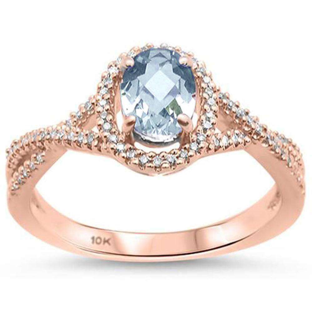 GEMSTONE CLOSEOUT ! .85ct 10K Rose Gold Natural Aquamarine & Diamond Ring Size 6.5