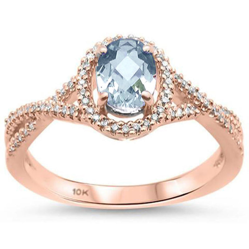 GEMSTONE CLOSEOUT ! .85ct 10K Rose Gold Natural Aquamarine & Diamond Ring Size 6.5