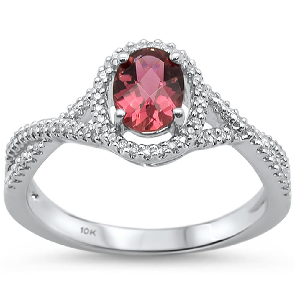 GEMSTONE CLOSEOUT ! 1.00cts 10k White gold Oval Pink Topaz & Diamond Ring Size 6.5
