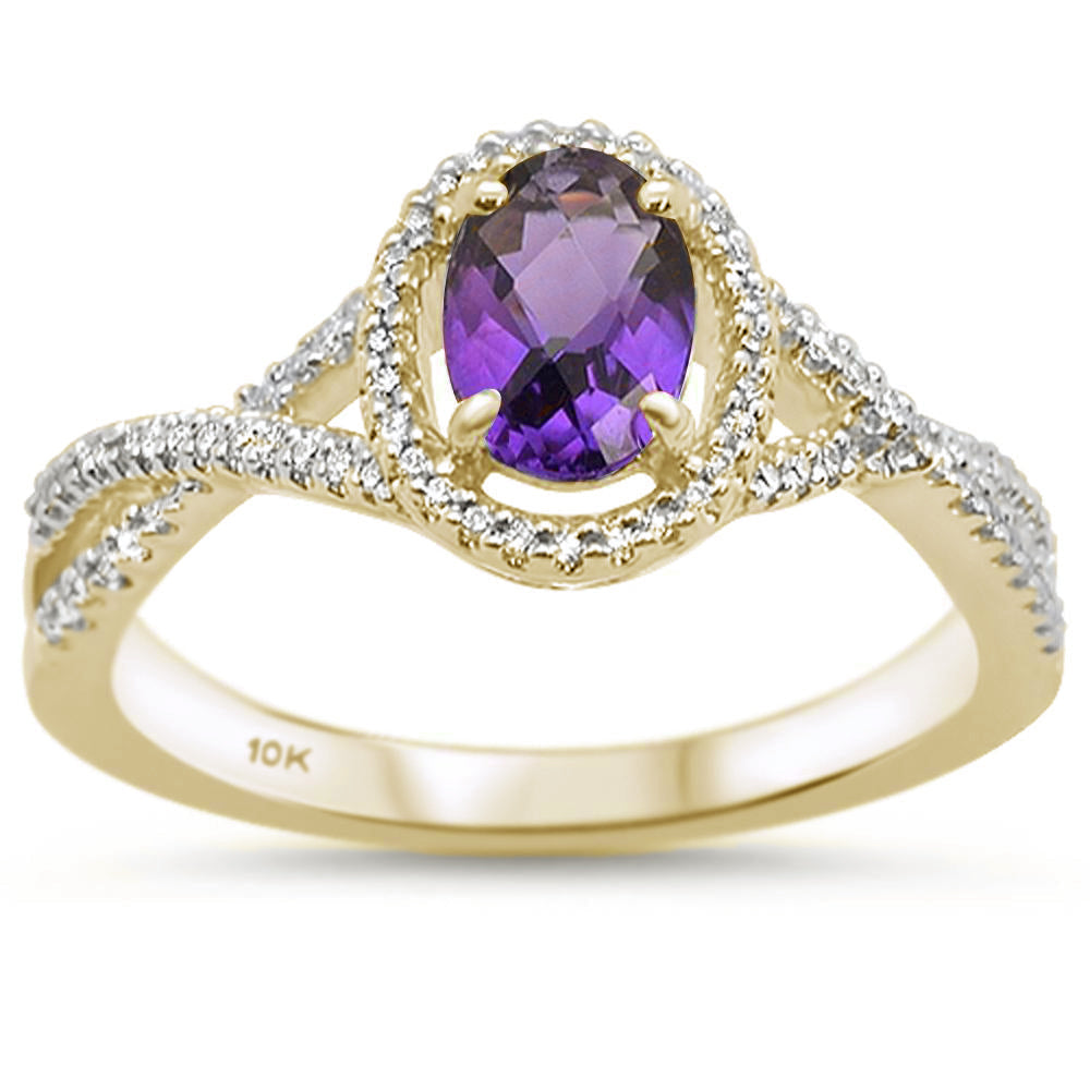 GEMSTONE CLOSEOUT ! .77cts 10k Yellow Gold Oval Amethyst & Diamond Ring Size 6.5