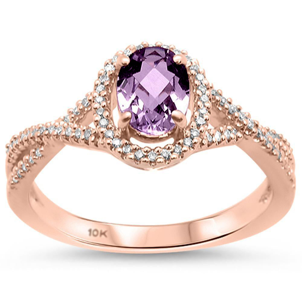 GEMSTONE CLOSEOUT ! 0.81cts 10k Rose Gold Oval Amethyst & Diamond Ring Size 6.5