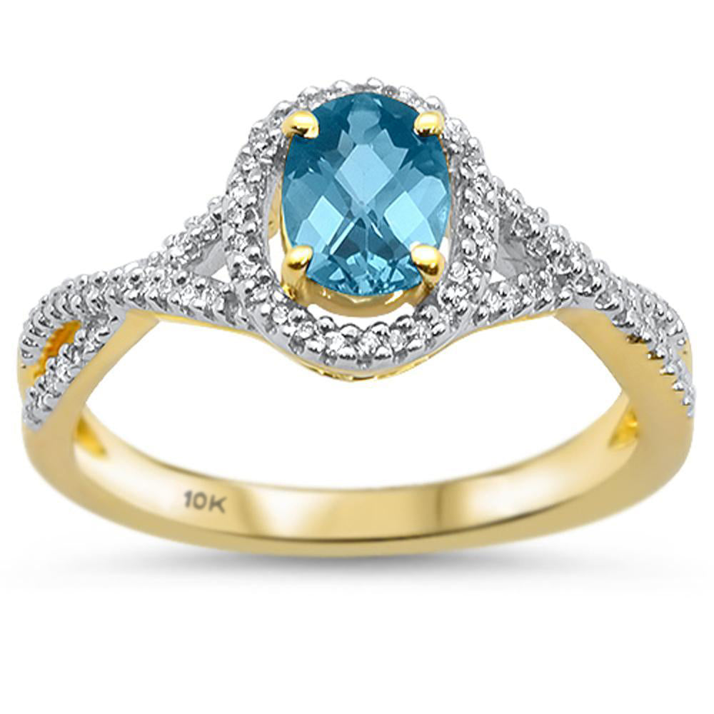 GEMSTONE CLOSEOUT ! 1.03cts 10k Yellow Gold Oval Blue Topaz & Diamond Ring Size 6.5