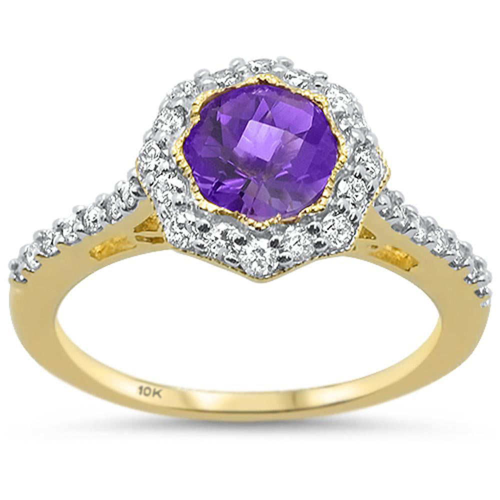 GEMSTONE CLOSEOUT! 1.4cts 10k Yellow Gold Round Amethyst Diamond Ring Size 6.5
