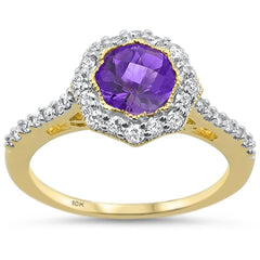 GEMSTONE CLOSEOUT! 1.4cts 10k Yellow Gold Round Amethyst Diamond Ring Size 6.5