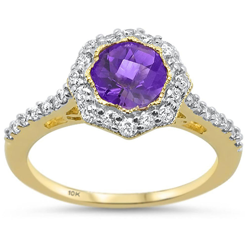 GEMSTONE CLOSEOUT! 1.4cts 10k Yellow Gold Round Amethyst Diamond Ring Size 6.5