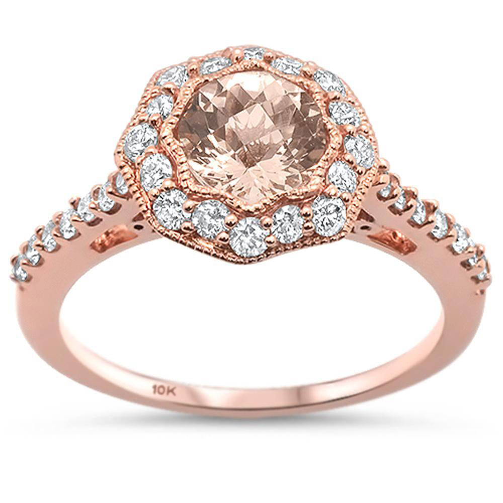 GEMSTONE CLOSEOUT! 1.32cts 10k Rose Gold Round Morganite Diamond Ring Size 6.5