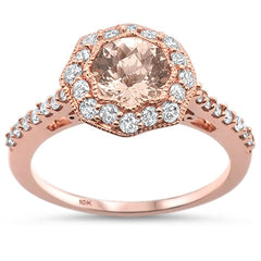 GEMSTONE CLOSEOUT! 1.32cts 10k Rose Gold Round Morganite Diamond Ring Size 6.5