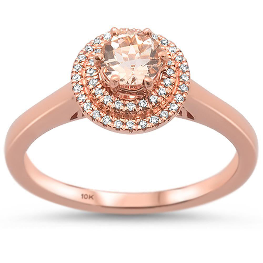 GEMSTONE CLOSEOUT ! 0.44cts 10k Rose Gold Round Morganite & Diamond Ring Size 6.5