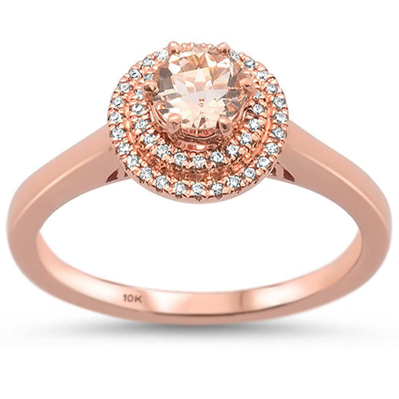 GEMSTONE CLOSEOUT ! 0.44cts 10k Rose Gold Round Morganite & Diamond Ring Size 6.5