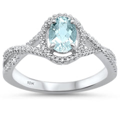 GEMSTONE CLOSEOUT ! 0.71cts 10k White gold Oval Aquamarine & Diamond Ring Size 6.5