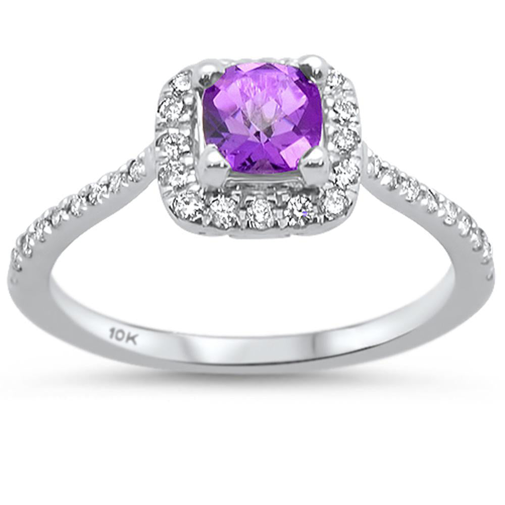 GEMSTONE CLOSEOUT ! 0.73cts 10k White gold Cushion Amethyst Diamond Ring Size 6.5