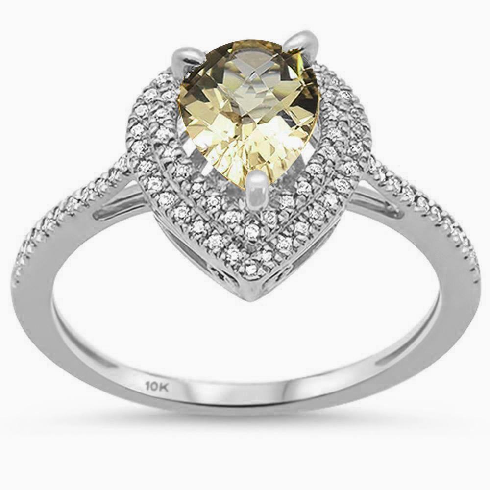 DIAMOND CLOSEOUT! 1.2ct 10K White Gold Olive Topaz & Diamond Ring Size 6.5
