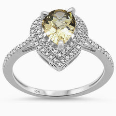 DIAMOND CLOSEOUT! 1.2ct 10K White Gold Olive Topaz & Diamond Ring Size 6.5