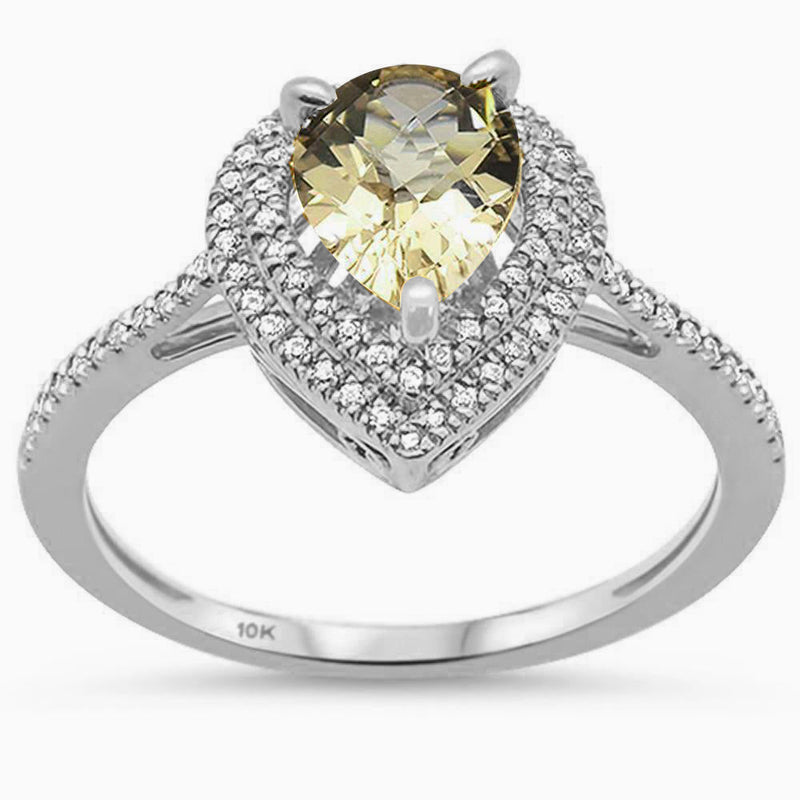 DIAMOND CLOSEOUT! 1.2ct 10K White Gold Olive Topaz & Diamond Ring Size 6.5