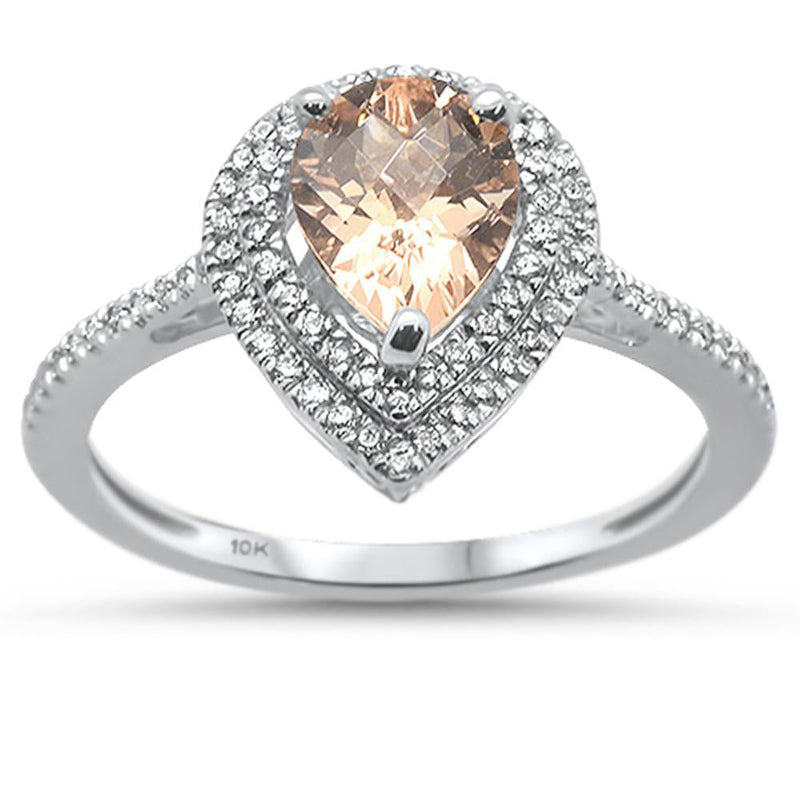 GEMSTONE CLOSEOUT ! 1.13cts 10k White Gold Pear Shape Morganite & Diamond Ring Size 6.5