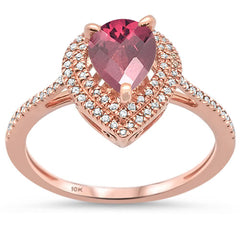 GEMSTONE CLOSEOUT! 1.99ct 10k Rose Gold Pear Shaped Rhodolite & Diamond Ring size 6.5