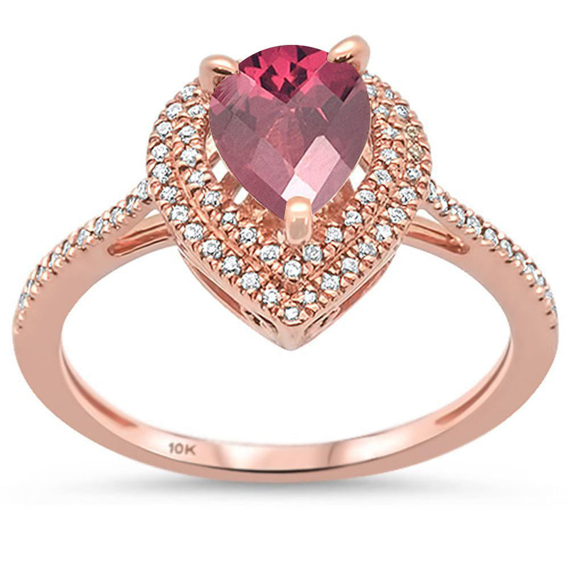 GEMSTONE CLOSEOUT! 1.99ct 10k Rose Gold Pear Shaped Rhodolite & Diamond Ring size 6.5