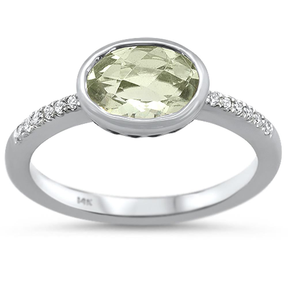 GEMSTONE CLOSEOUT ! 1.25cts 14k White gold Oval Green Amethyst Diamond Ring Size 6.5
