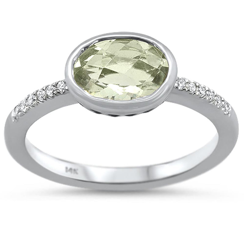 GEMSTONE CLOSEOUT ! 1.25cts 14k White gold Oval Green Amethyst Diamond Ring Size 6.5