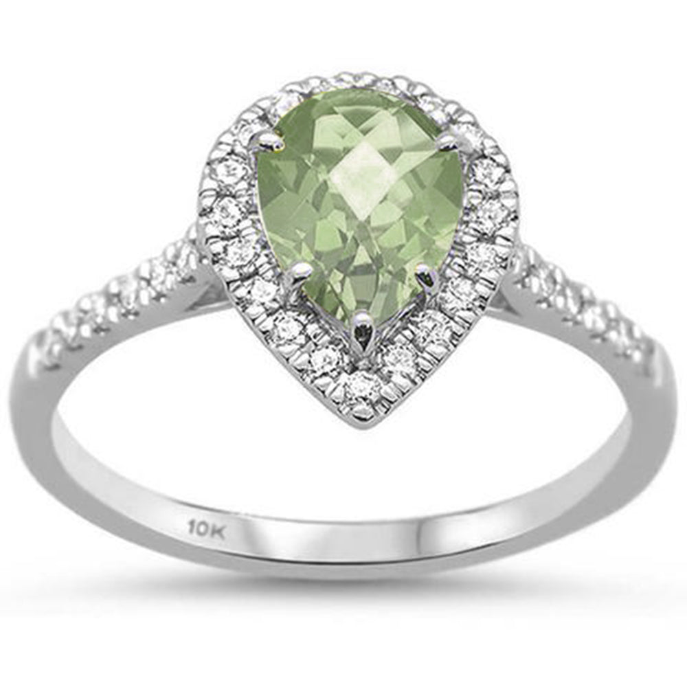 GEMSTONE CLOSEOUT ! .99ct 10K White Gold Green Amethyst & Diamond Ring Size 6.5