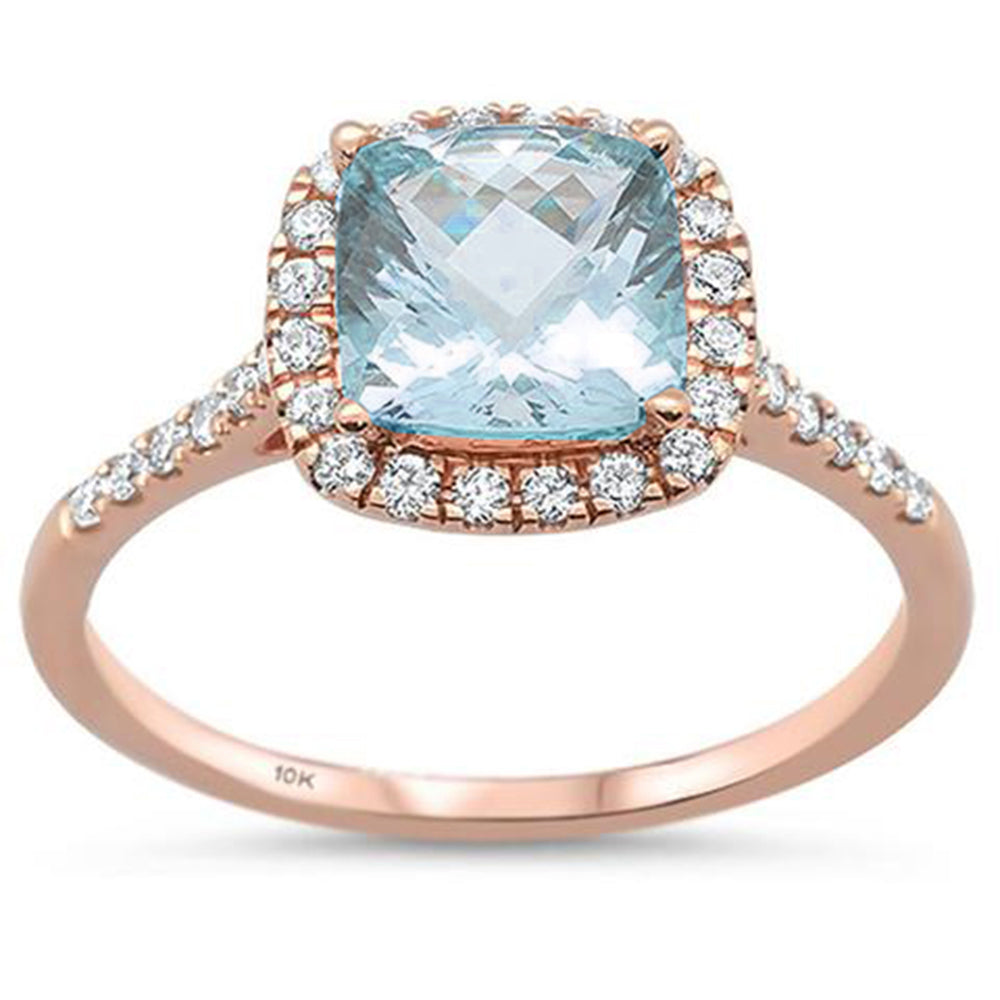 GEMSTONE CLOSEOUT! 1.54ct 10K Rose Gold Cushion Aquamarine & Diamond Ring Size 6.5