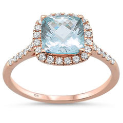 GEMSTONE CLOSEOUT! 1.54ct 10K Rose Gold Cushion Aquamarine & Diamond Ring Size 6.5