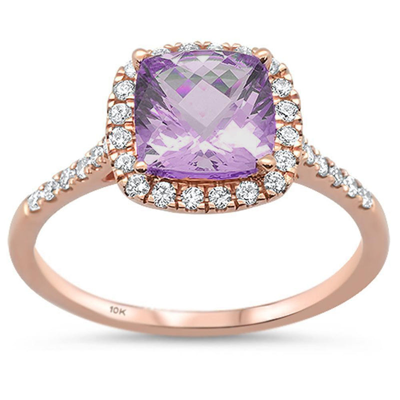 GEMSTONE CLOSEOUT ! 1.74ct 10k Rose Gold Pink Amethyst & Diamond Ring Size 6.5