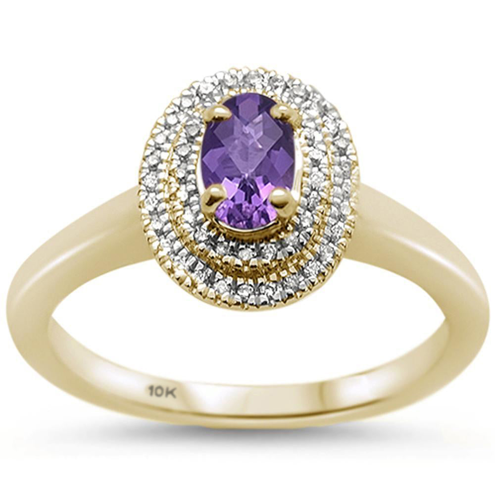 GEMSTONE CLOSEOUT ! .52cts 10k Yellow Gold Oval Amethyst & Diamond Ring Size 6.5