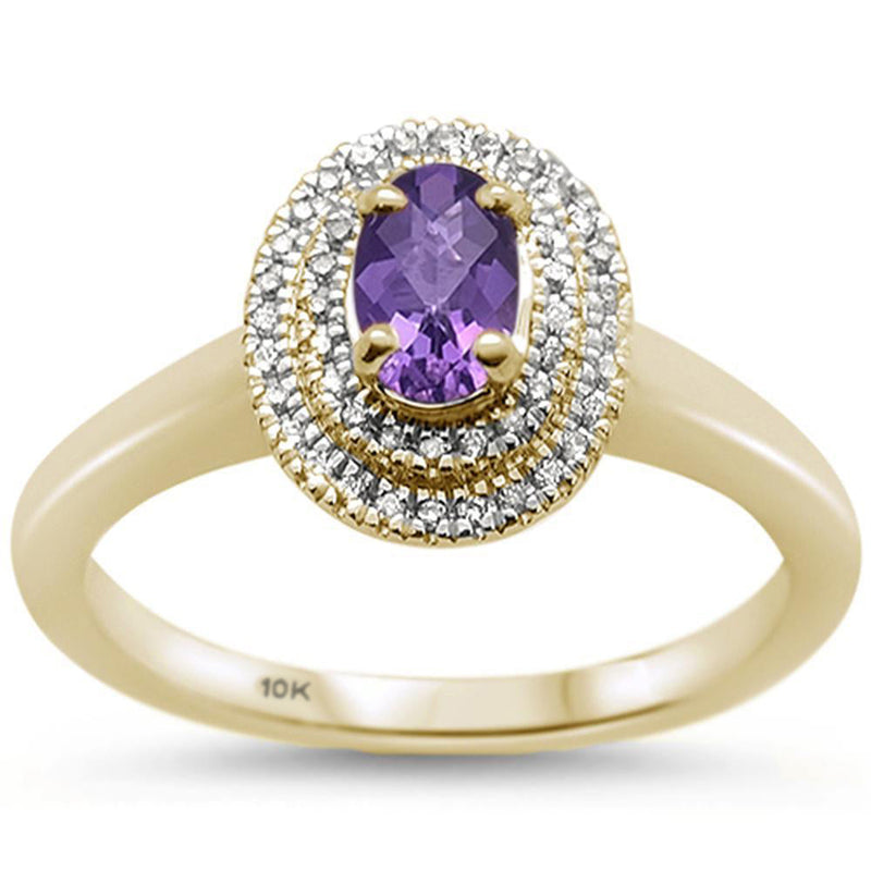 GEMSTONE CLOSEOUT ! .52cts 10k Yellow Gold Oval Amethyst & Diamond Ring Size 6.5