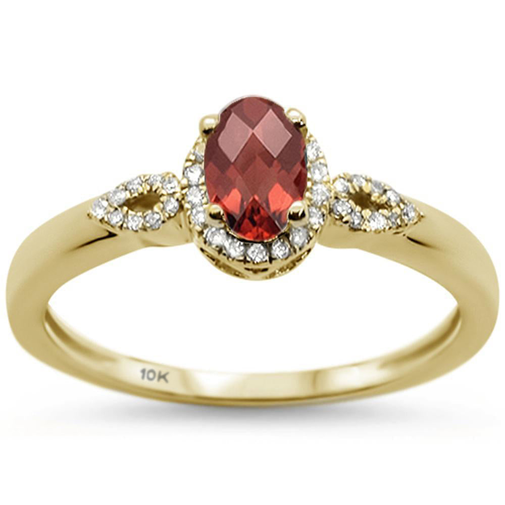 GEMSTONE CLOSEOUT ! .66cts 10k Yellow Gold Oval Garnet & Diamond Ring Size 6.5