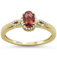 GEMSTONE CLOSEOUT ! .66cts 10k Yellow Gold Oval Garnet & Diamond Ring Size 6.5