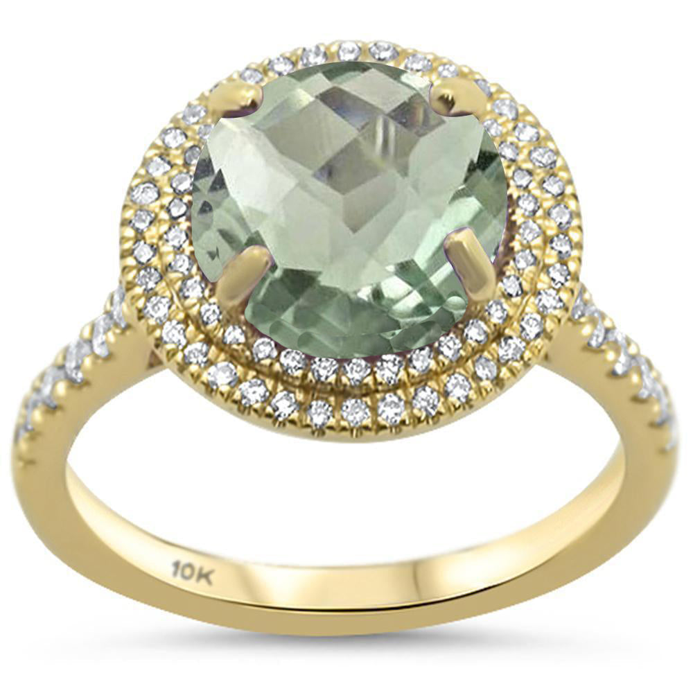 GEMSTONE CLOSEOUT!  2.83ct Round Green Amethyst 10k Yellow Gold Diamond Ring Size 6.5