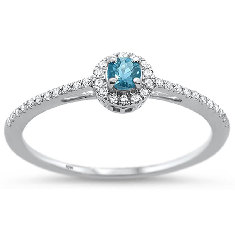 GEMSTONE CLOSEOUT ! .29cts 10k White Gold Round Blue Topaz & & Diamond Gemstone Ring
