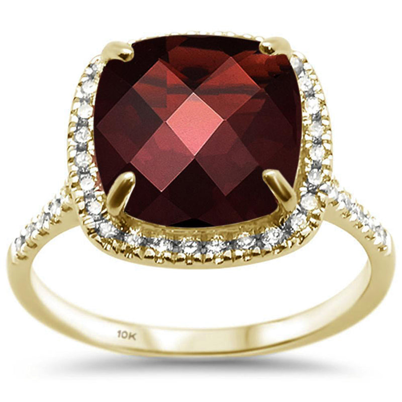GEMSTONE CLOSEOUT!  10kt Yellow Gold 5.89ct Cushion Garnet & Diamond Ring Size 6.5