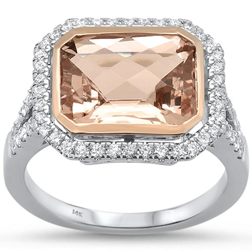 GEMSTONE CLOSEOUT!  4.19cts 14k White Gold Emerald Cut Morganite  & Diamond Ring Size 6.5