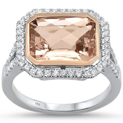 GEMSTONE CLOSEOUT!  4.19cts 14k White Gold Emerald Cut Morganite  & Diamond Ring Size 6.5