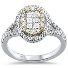 DIAMOND CLOSEOUT!  1.00ct 14k Two Tone Gold Diamond Oval Engagement Ring Size 6.5