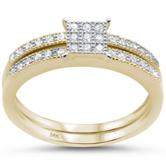 DIAMOND CLOSEOUT! .28cts 14k Yellow Gold Square Shape Diamond Engagement Ring Bridal Set