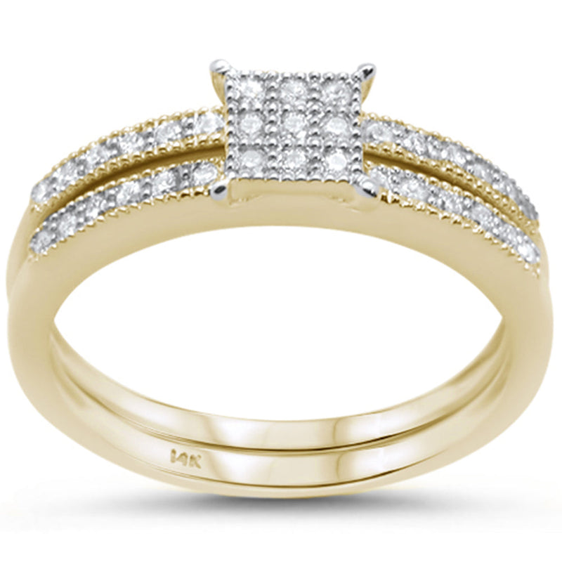 DIAMOND CLOSEOUT! .28cts 14k Yellow Gold Square Shape Diamond Engagement Ring Bridal Set