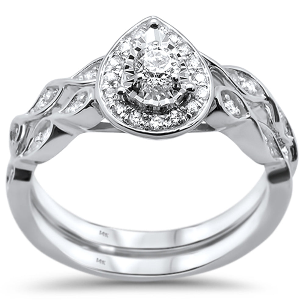 DIAMOND CLOSEOUT!  .35ct 14KT White Gold Diamond Pear Shaped Diamond Engagement Bridal Set